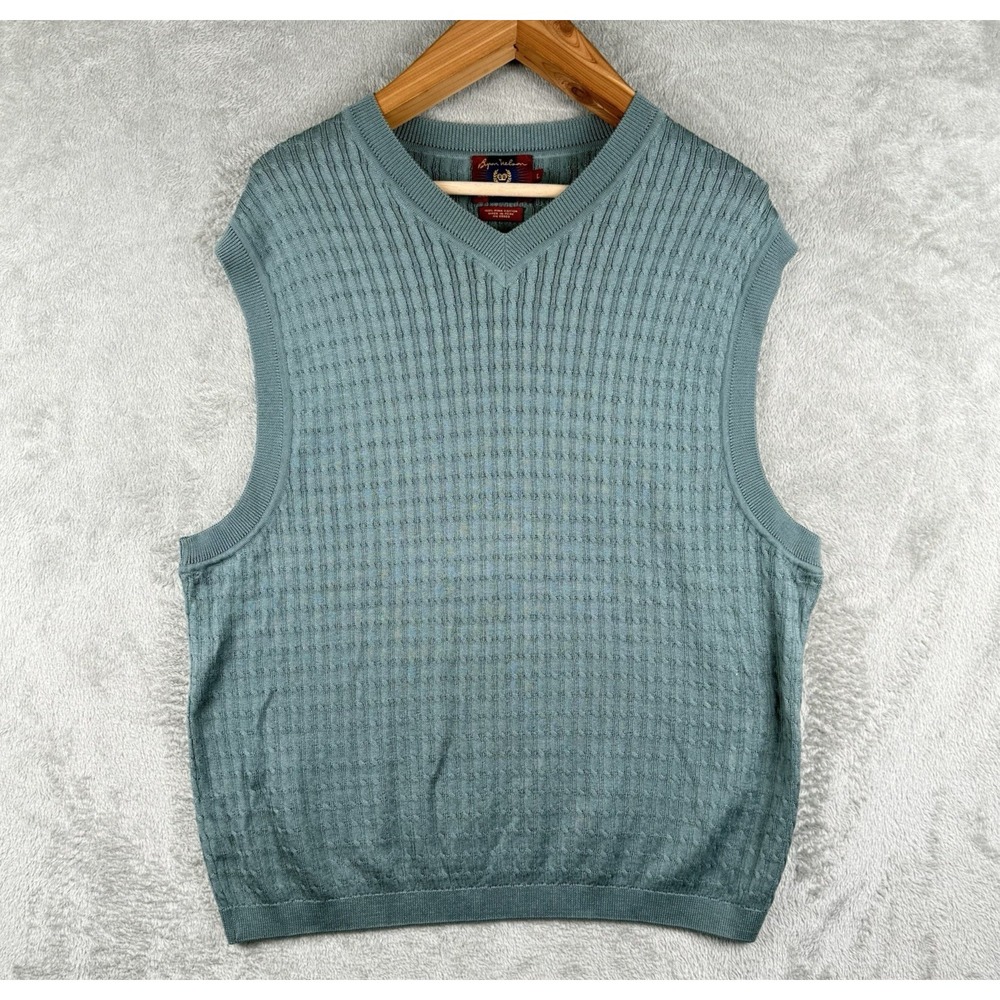 Byron Nelson Sweater Vest Eleven Straight Mens L V-Neck Pima Cotton Green Golf